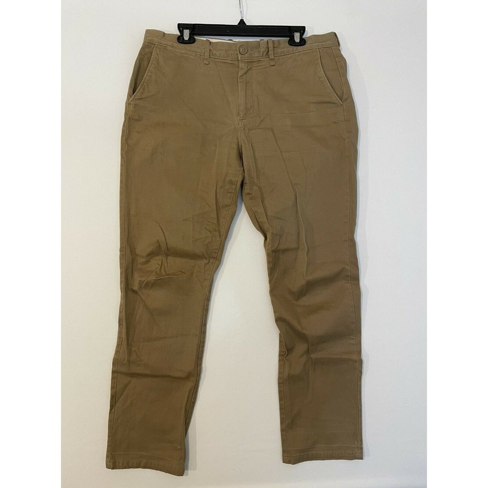 J Crew Mens Stretch Chino Pants Khaki Relaxed Fit Pockets Flat Front 34x30